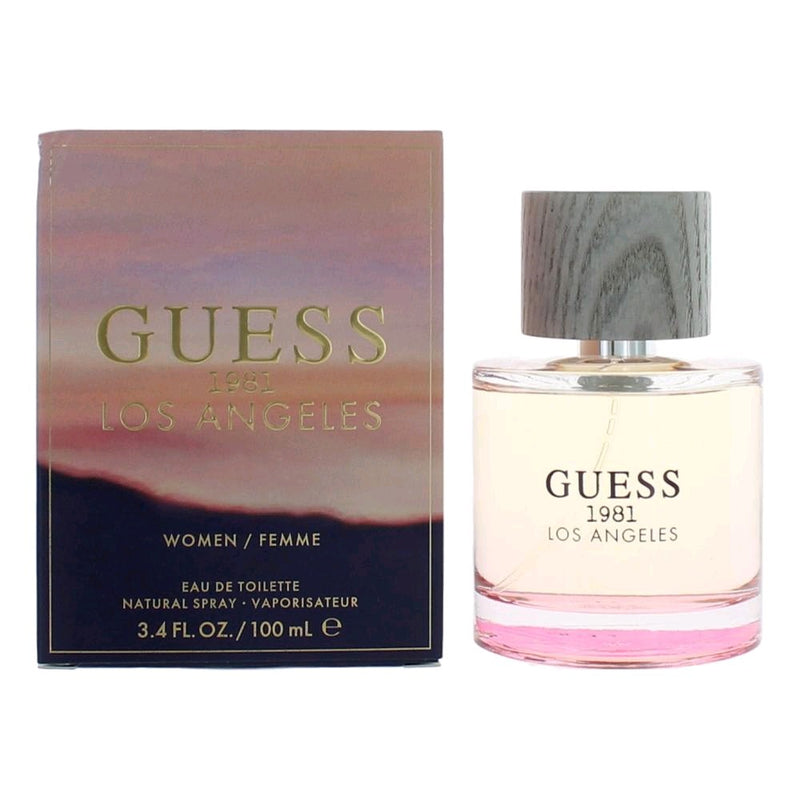 Guess 1981 Los Angeles women's 3.4 oz EDT spray bottle with sleek design and floral accents, perfect for everyday wear.