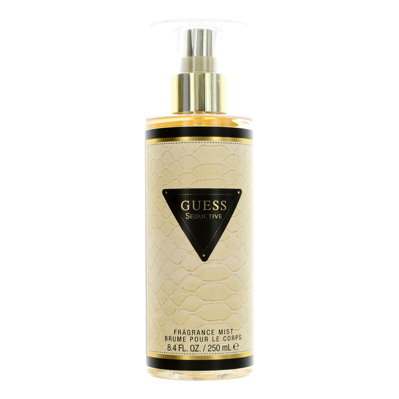 Guess Seductive fragrance mist for women, 8.4 oz, featuring elegant packaging and floral scent details.