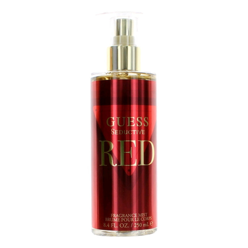 Guess Seductive Red fragrance mist for women, 8.4 oz, featuring a sleek bottle with red accents and floral design.