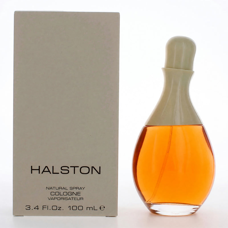 Halston by Halston 3.4 oz women's cologne spray bottle with clear packaging and elegant design.