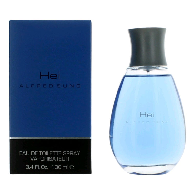 Alfred Sung Hei men's 3.4 oz EDT spray bottle with sleek packaging and clear label, ready for use.