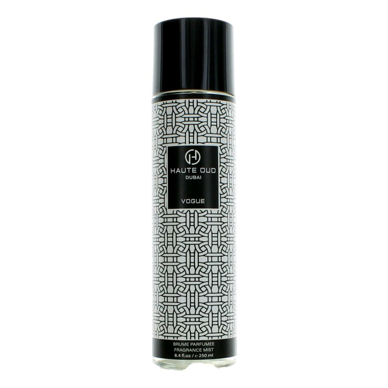 Haute Oud Vogue fragrance mist for women, 8.4 oz bottle, elegant design, and floral perfume scent.