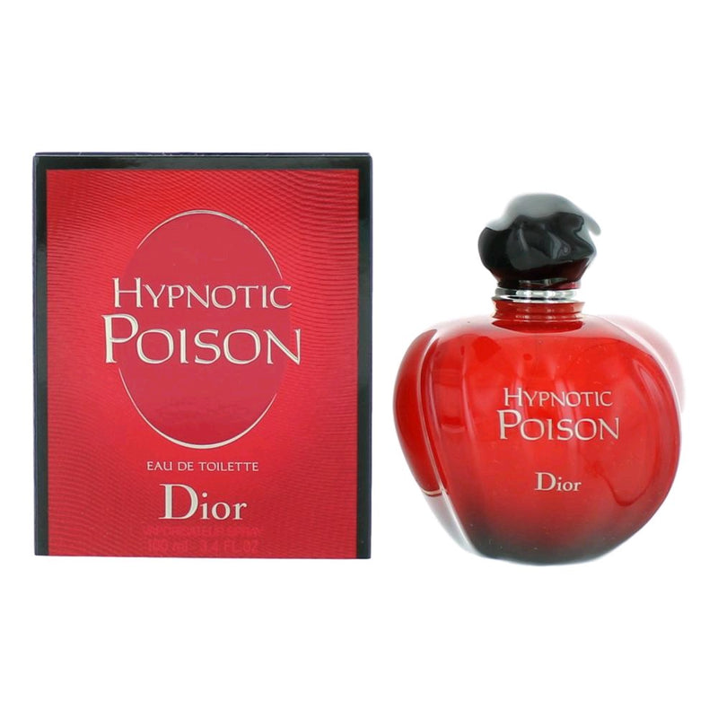 Christian Dior Hypnotic Poison 3.4 oz women’s EDT spray bottle with elegant packaging and floral design.