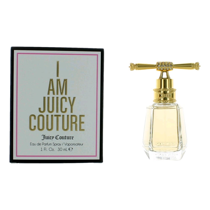 Juicy Couture I Am Juicy 1 oz women's Eau de Parfum spray bottle with pink and gold packaging.