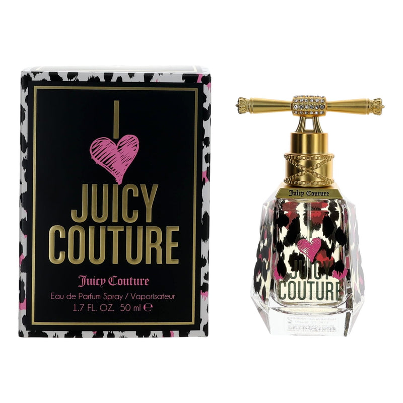Juicy Couture I Love Juicy Couture 1.7 oz women’s EDP spray bottle with pink and gold packaging.