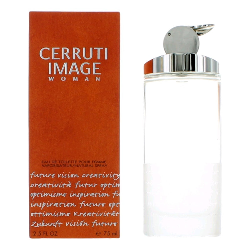Nino Cerruti 2.5 oz women’s EDT spray bottle, elegant packaging with the perfume logo and a sleek design.