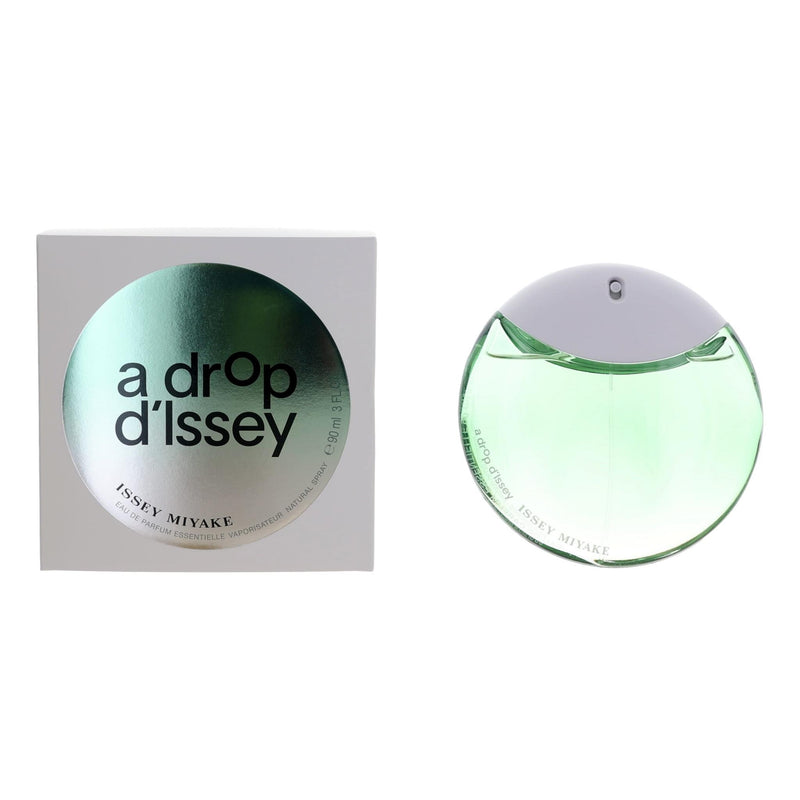 A 3 oz Drop D'Issey by Issey Miyake EDP Essence Spray for women, featuring elegant packaging and a sleek design.