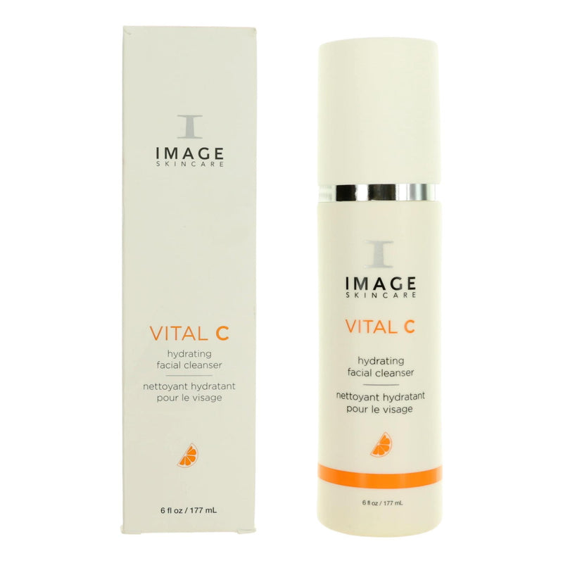 Image Skincare Vital C Hydrating Facial Cleanser bottle, 6oz, with a clear pump and bright citrus label, suitable for gentle cleansing.