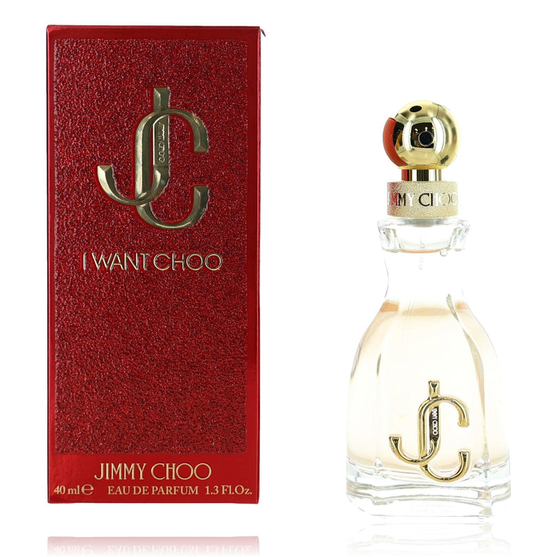 Jimmy Choo I Want Choo 1.3 oz women's Eau de Parfum spray bottle, elegant packaging and design.