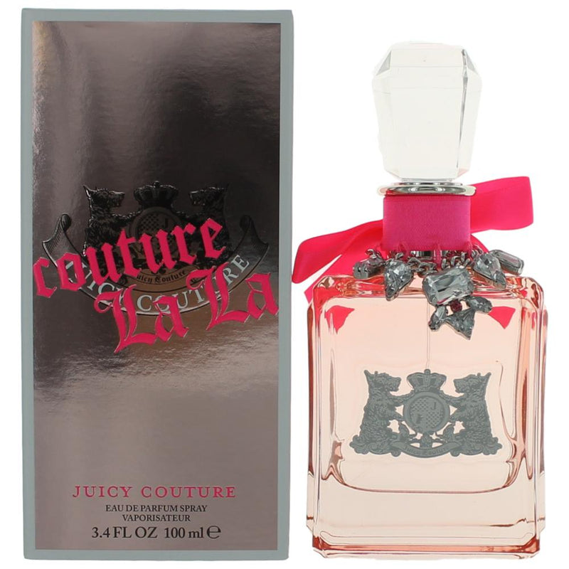 Juicy Couture Couture La La 3.4 oz women’s EDP spray bottle with elegant packaging and floral design.
