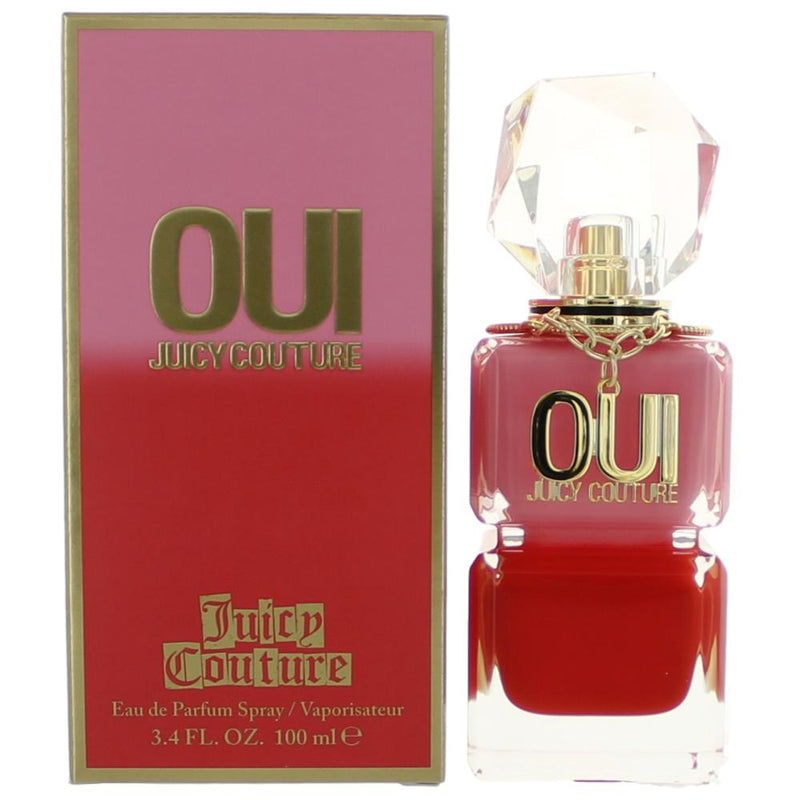 Juicy Couture Oui 3.4 oz women's EDP spray with elegant bottle and floral design.