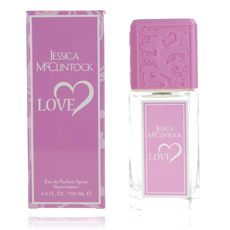 Jessica McClintock Love 3.4oz women’s EDP spray bottle, elegant floral perfume with a sleek design.