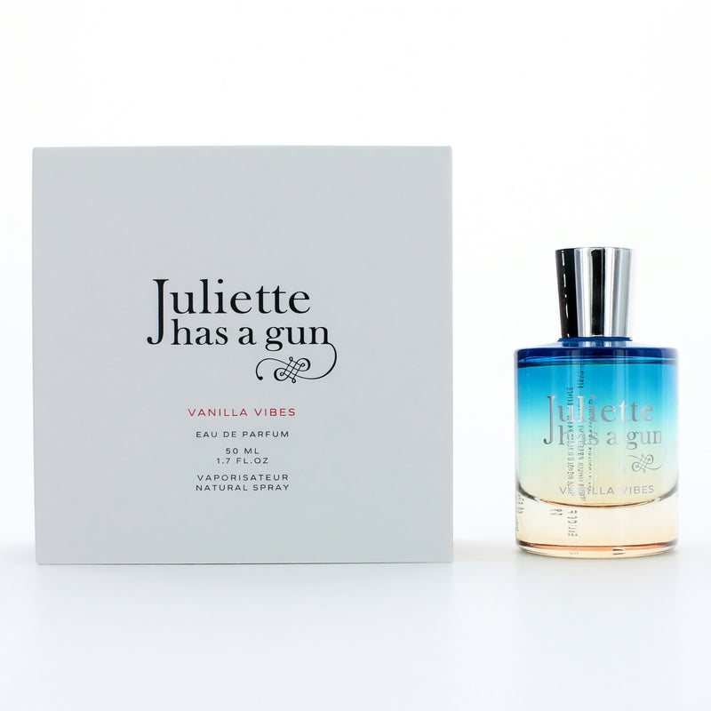 Juliette Has a Gun Vanilla Vibes 1.7 oz women's EDP spray bottle with elegant packaging and clear branding.