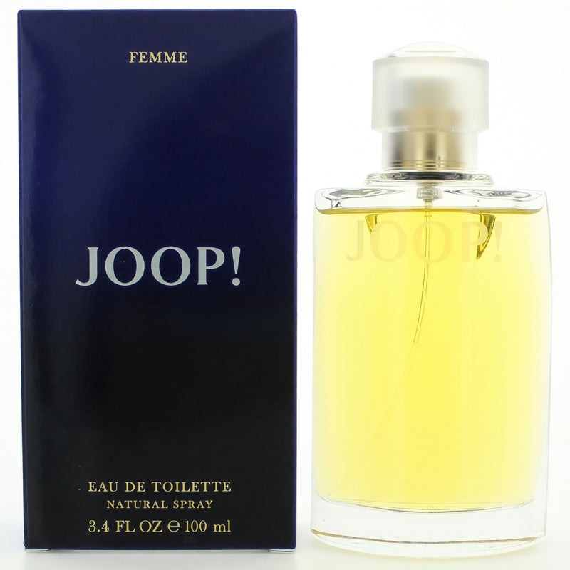 Joop! by Joop women's 3.4 oz EDT spray bottle with sleek design and clear label, ready for use.