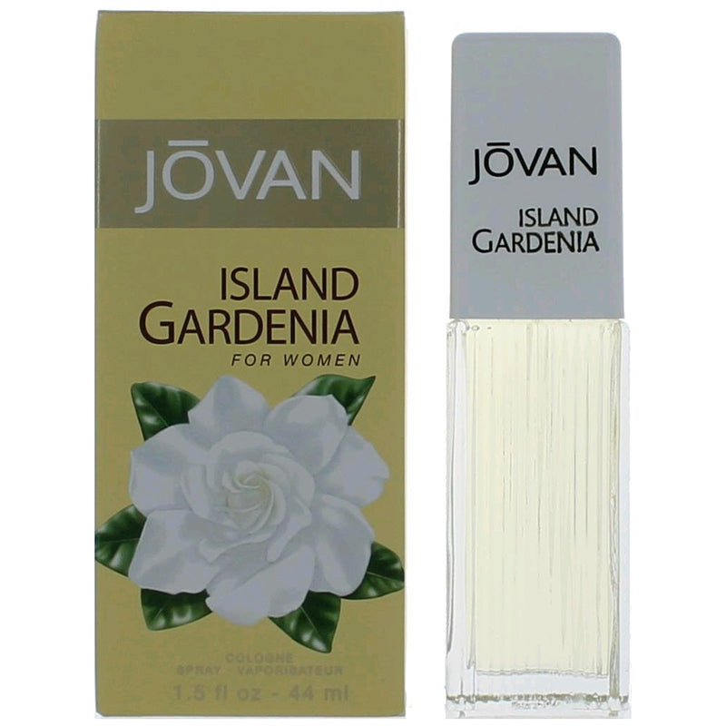 Coty Jovan Island Gardenia 1.5 oz women’s cologne spray bottle with floral gardenia fragrance.