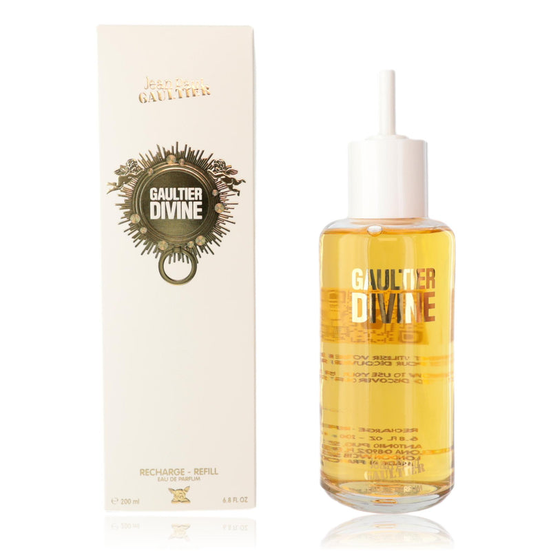 Jean Paul Gaultier Gaultier Divine women's 6.8oz EDP refill bottle with elegant packaging and floral design.