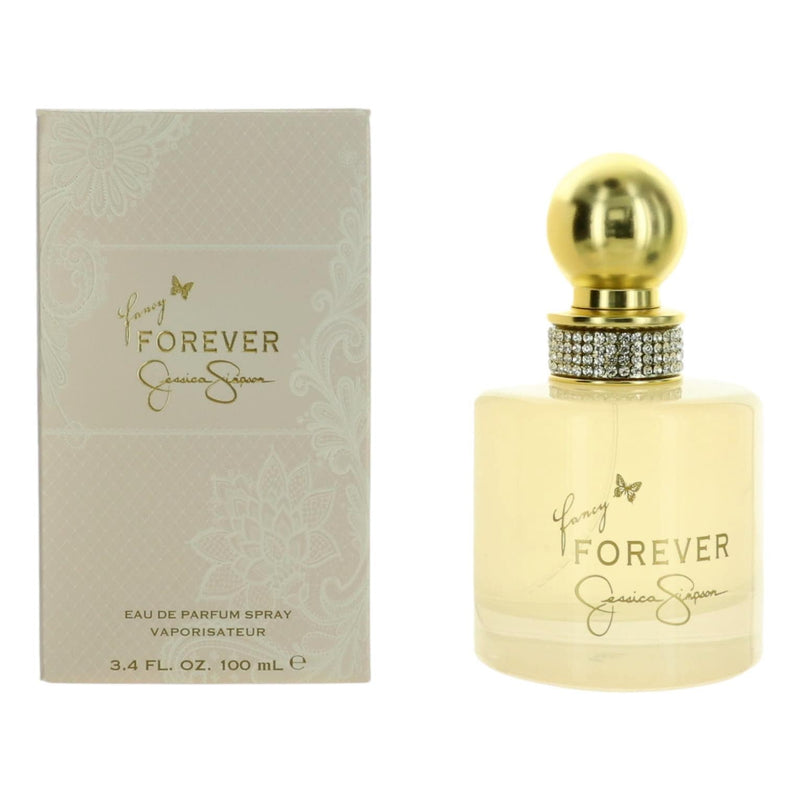 Jessica Simpson Fancy Forever 3.4 oz Eau de Parfum spray for women, elegant bottle and floral-amber scent.