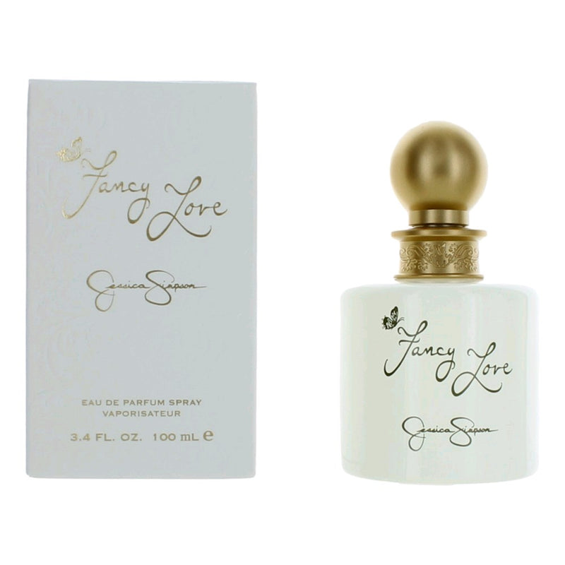 Jessica Simpson Fancy Love 3.4 oz Eau de Parfum spray for women, featuring elegant floral and fruity scent.