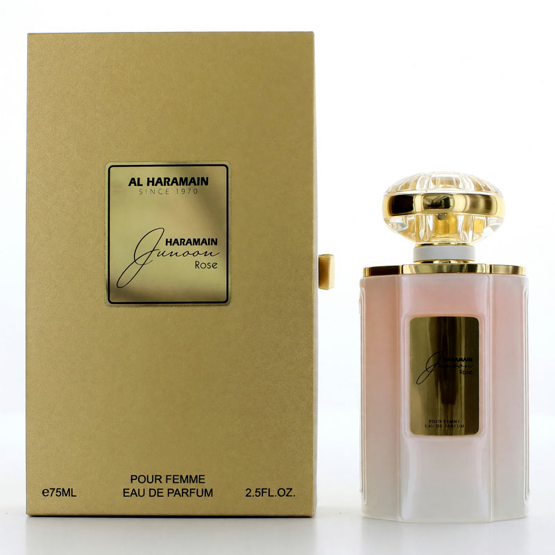 Junoon Rose by Al Haramain 2.5 oz EDP spray for women, featuring elegant floral fragrance and sleek bottle design.