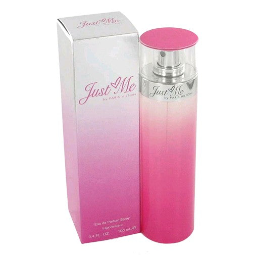 Paris Hilton Just Me 3.4 oz women's EDP spray bottle, elegant perfume with floral and fruity notes, in a clear glass bottle.