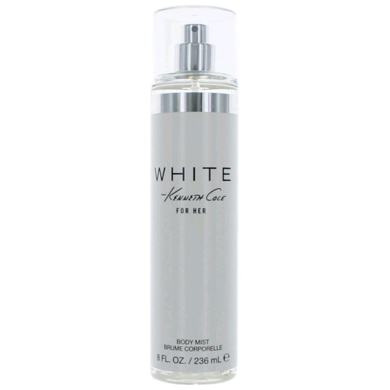 Kenneth Cole White women's 8 oz body mist bottle with white packaging and spray nozzle, designed for a fresh, floral scent.