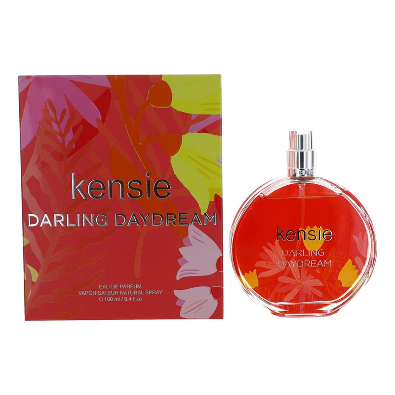 Kensie Darling Daydream women's 3.4 oz EDP spray bottle with elegant packaging, showcasing the Kensie fragrance for women.