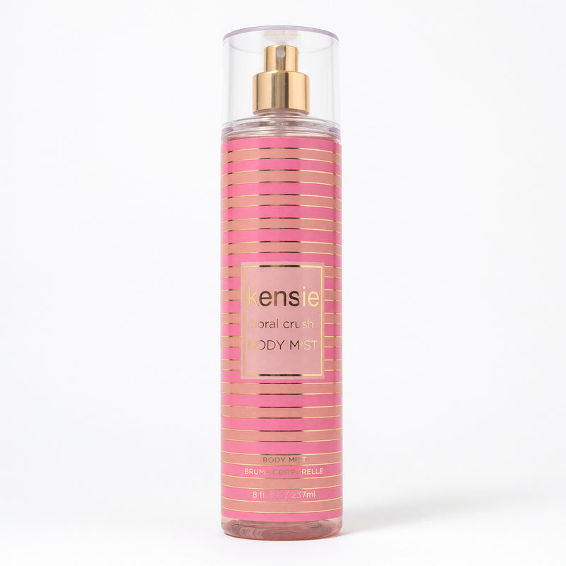 Kensie Floral Crush body mist for women, 8 oz, featuring a floral fragrance in a sleek spray bottle.