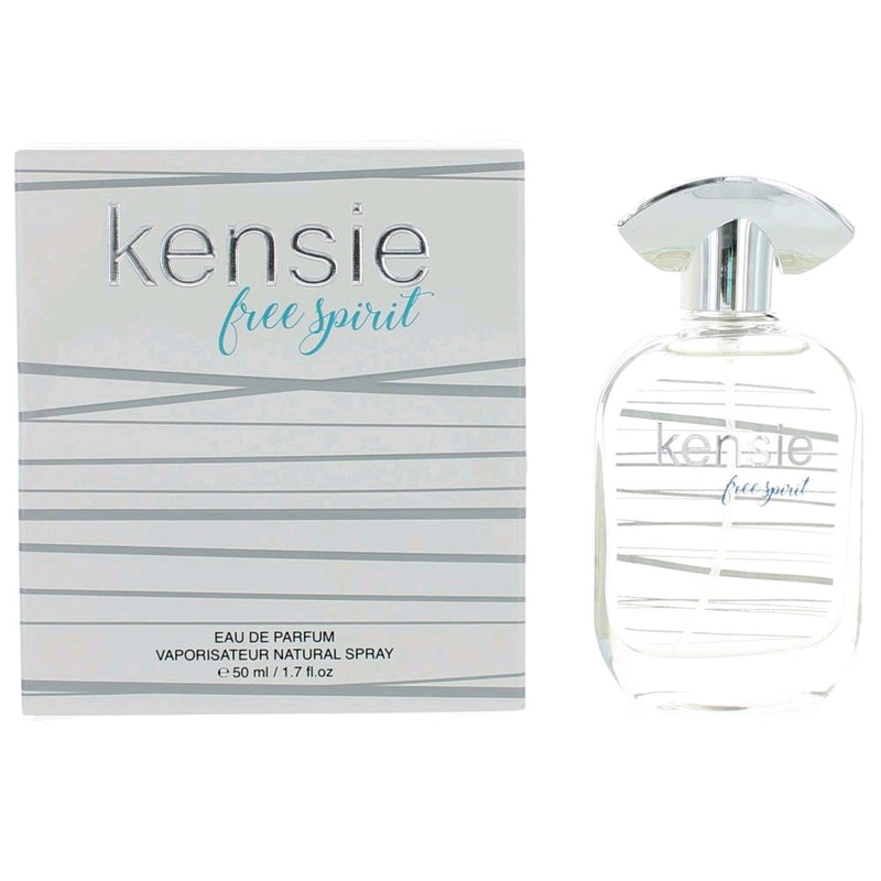 Kensie Free Spirit women's 1.7 oz EDP spray bottle with elegant design and floral accents, showcasing the Kensie perfume.