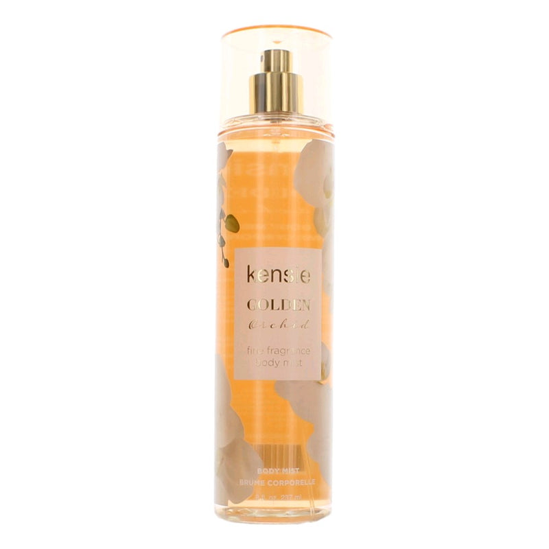 Kensie Golden Orchid by Katy Perry 8 oz body mist for women, featuring a sleek bottle with gold accents and orchid floral design.