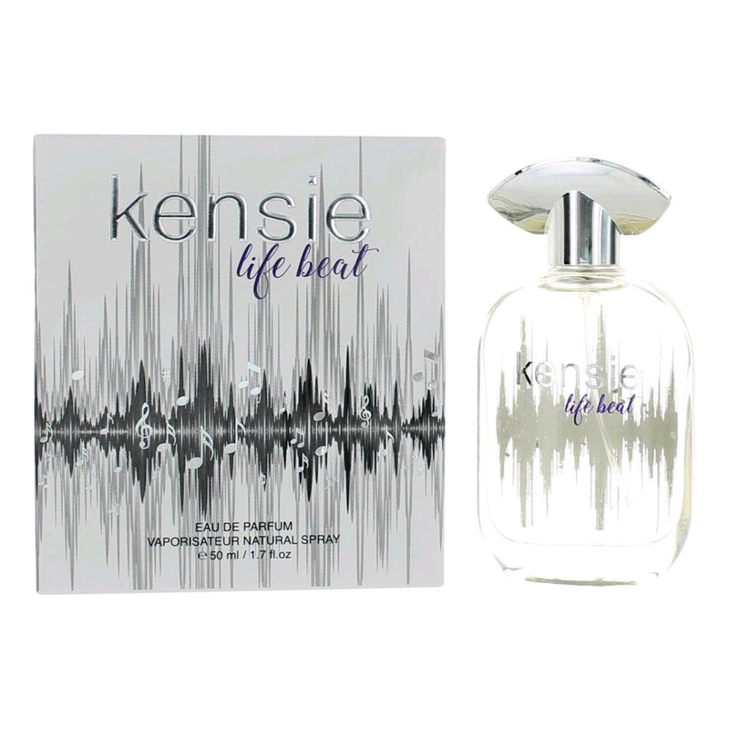 Kensie Life Beat by Kensie women’s 1.7 oz Eau de Parfum spray with sleek bottle design and floral accents.