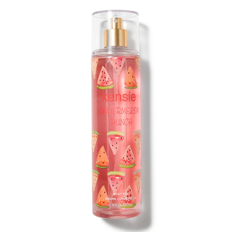 Kensie Watermelon Punch 8 oz body mist for women, featuring a colorful bottle with fresh watermelon imagery