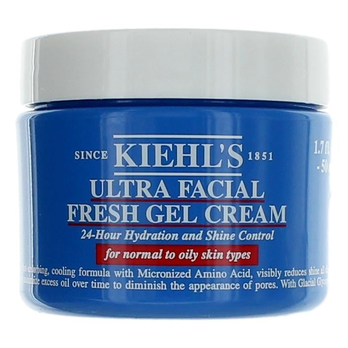 Kiehl's Ultra Facial Fresh Gel Cream jar showing the light, translucent gel moisturizer in a 1.7oz container.