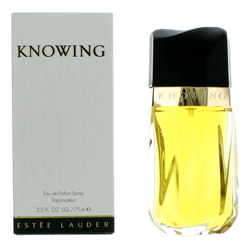 Estee Lauder Knowing 2.5 oz Eau de Parfum spray for women, featuring a sleek bottle with elegant design.