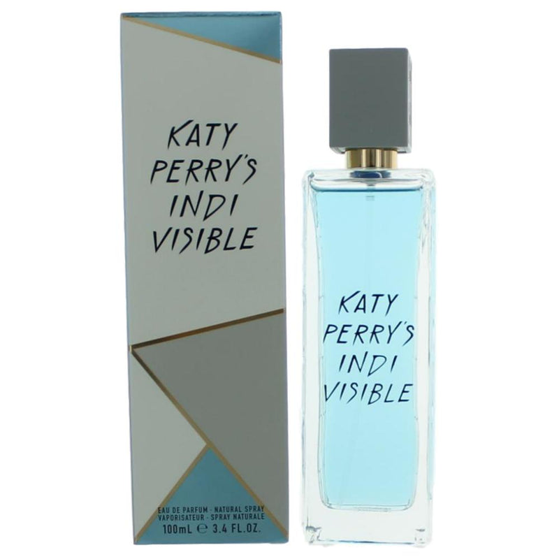 Katy Perry Indi Visible 3.4 oz Eau de Parfum spray for women, featuring a sleek bottle with vibrant pink and purple accents.