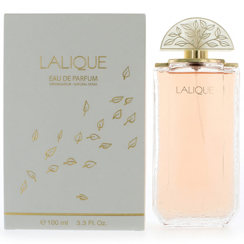 Lalique women’s 3.3 oz Eau de Parfum spray bottle, elegant glass design, featuring the Lalique branding.