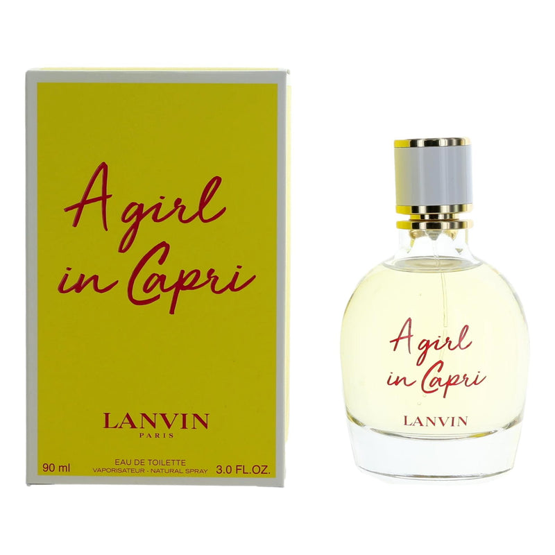 Lanvin A Girl in Capri 3 oz women’s EDT spray bottle, elegant floral fragrance with a sleek design.