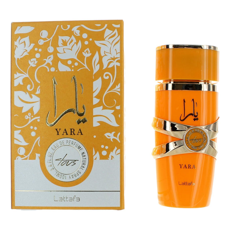 Yara Tous by Lattafa 3.4 oz Eau De Perfume spray for women, elegant perfume bottle with floral design