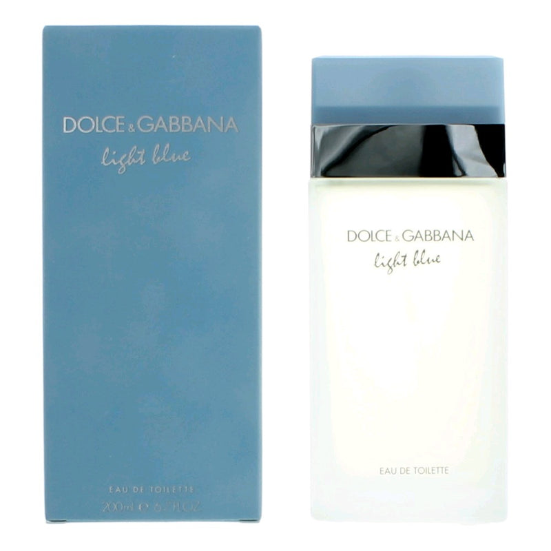 Light Blue Dolce & Gabbana 6.7 oz EDT spray for women, featuring the iconic light blue bottle and elegant packaging.
