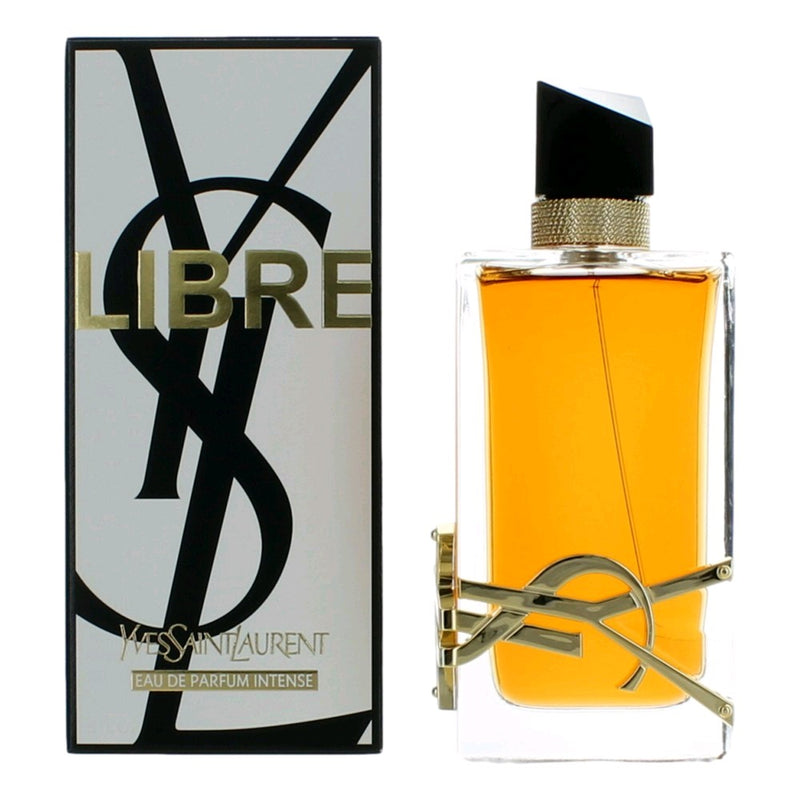 Yves Saint Laurent Libre Intense 3 oz women’s EDP spray bottle, elegant perfume packaging and fragrance display.