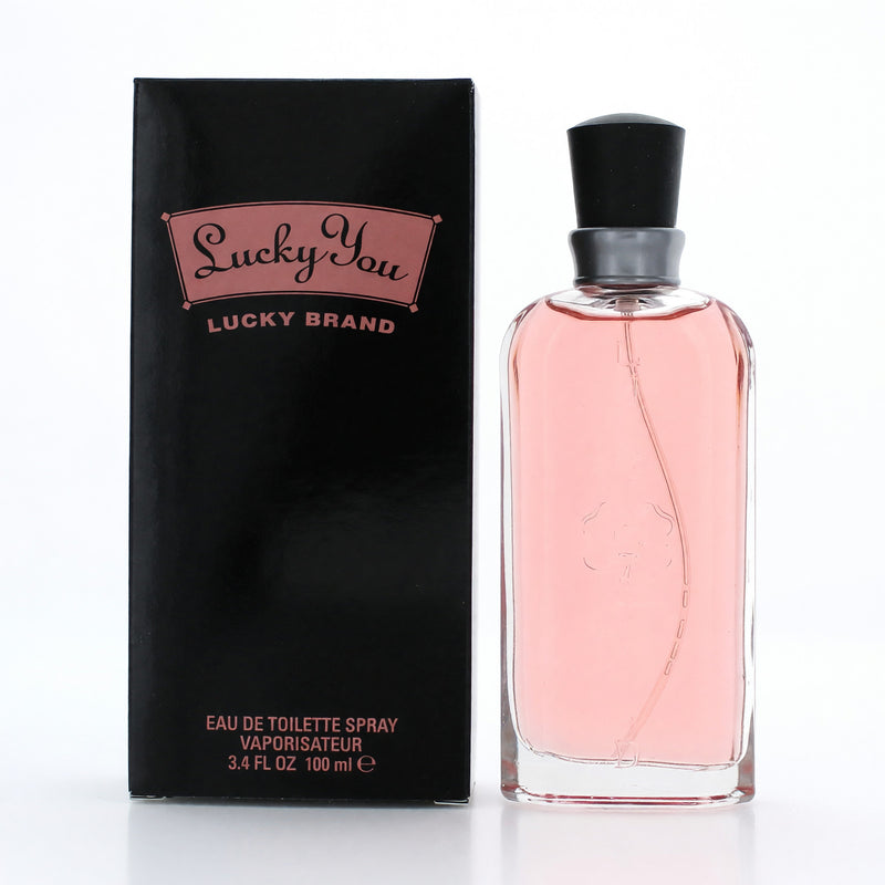 Lucky You by Lucky Brand 3.4 oz women’s EDT spray bottle with floral design and elegant packaging.