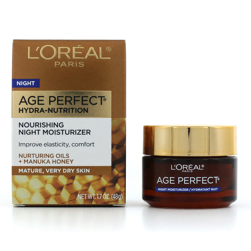 L'Oreal Age Perfect Hydra-Nutrition nourishing night moisturizer in 1.7oz jar, showing the product container with label.
