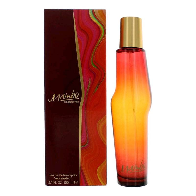 Liz Claiborne Mambo 3.4 oz women's EDP spray bottle with elegant floral design and silver cap.