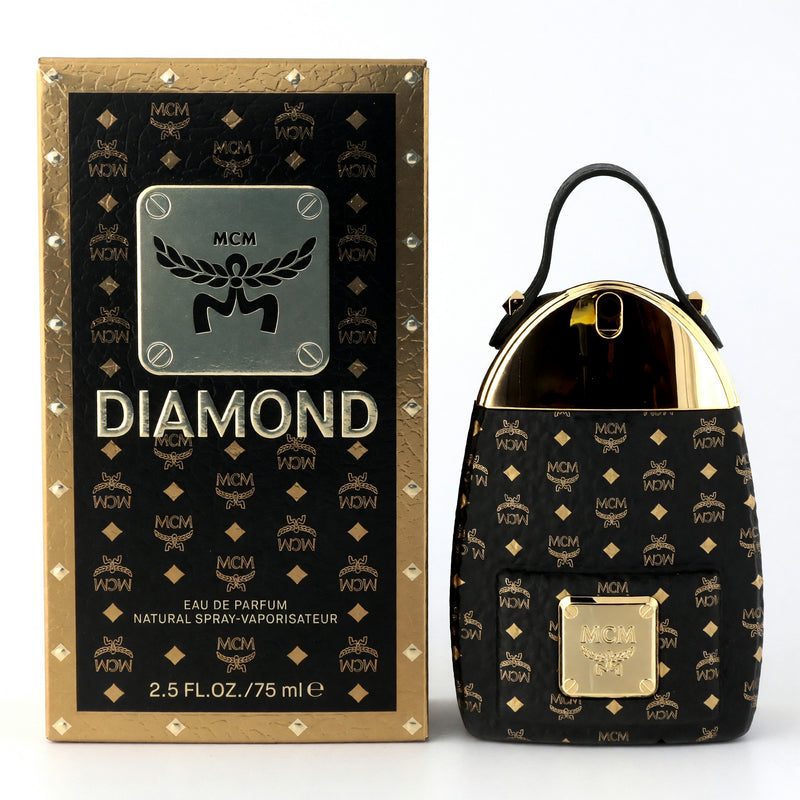 MCM Diamond women's 2.5 oz EDP spray bottle, elegant packaging showcasing the luxury fragrance by MCM.