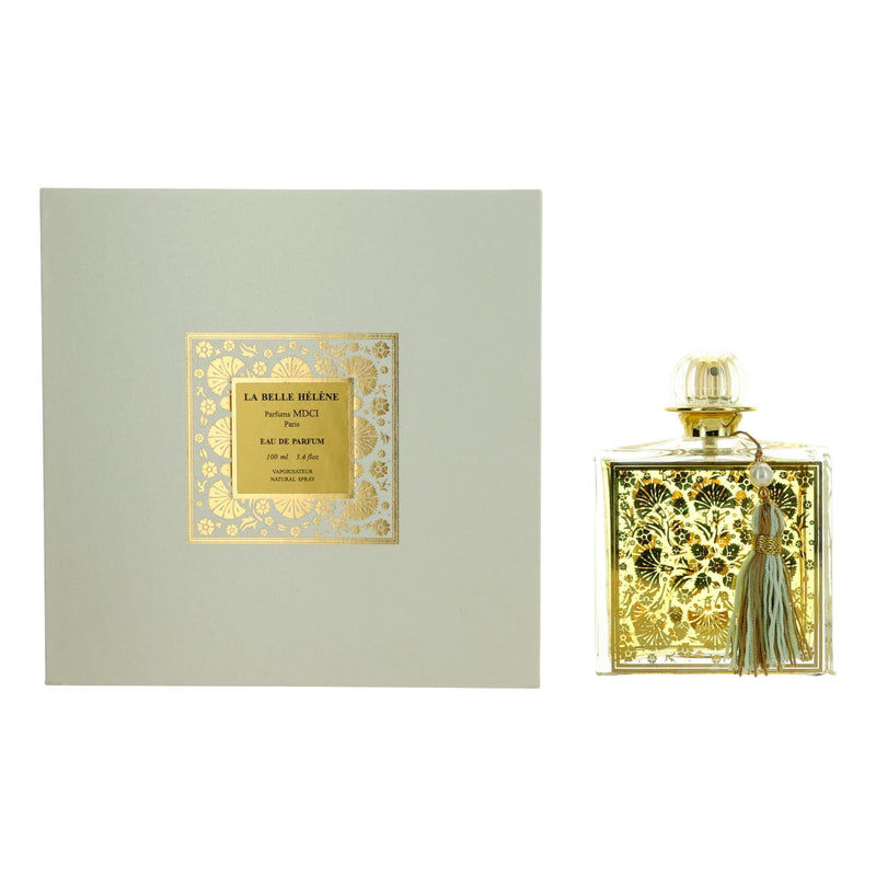 Parfums MDCI La Belle Helene 3.4 oz women’s EDP spray with elegant packaging, showcasing the fragrance bottle and design.