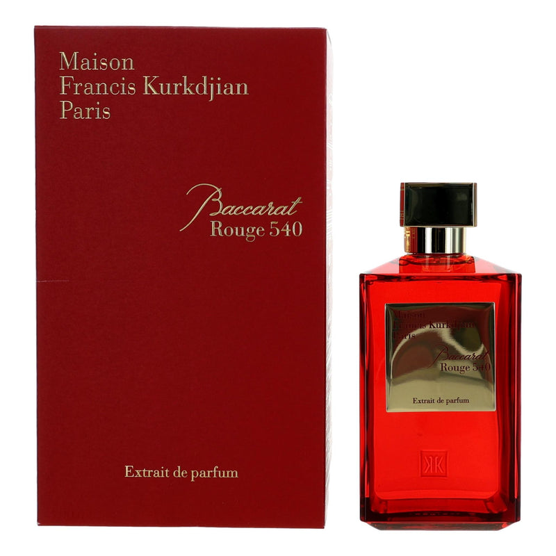 Maison Francis Kurkdjian Baccarat Rouge 540 6.8oz Extrait De Parfum Spray for unisex, elegant bottle with clear glass and red accents.