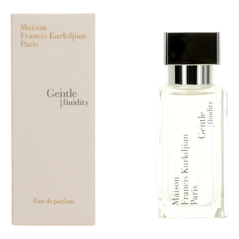 Maison Francis Kurkdjian Gentle Fluidity Silver 1.2oz unisex EDP spray bottle with sleek packaging and silver accents.