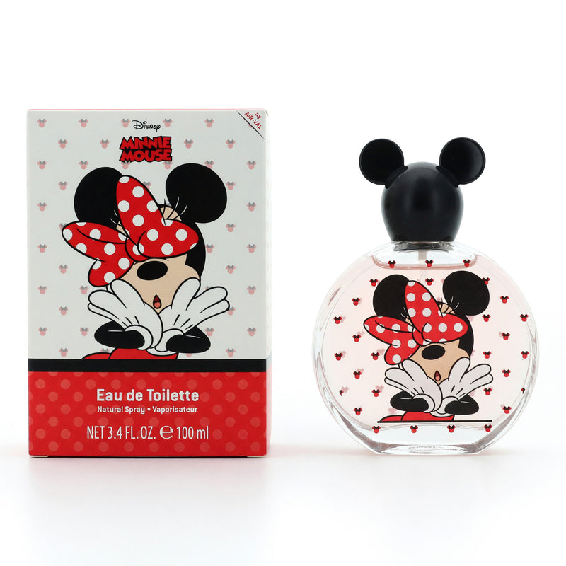 Disney Minnie Mouse 3.4 oz EDT spray for girls, featuring Minnie Mouse character bottle and floral fragrance details.