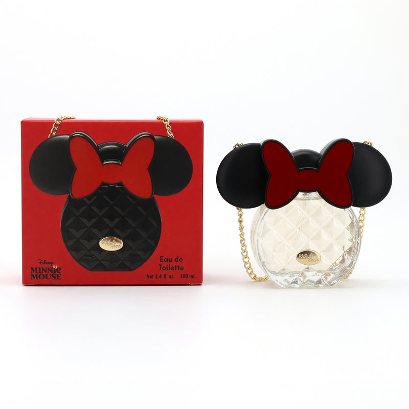 Disney Minnie Mouse Teens 3.4 oz EDT spray for women, featuring Minnie Mouse design and floral fragrance, in a sleek bottle.