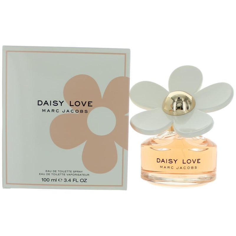 Marc Jacobs Daisy Love 3.4 oz EDT spray for women with a floral fragrance and elegant packaging.
