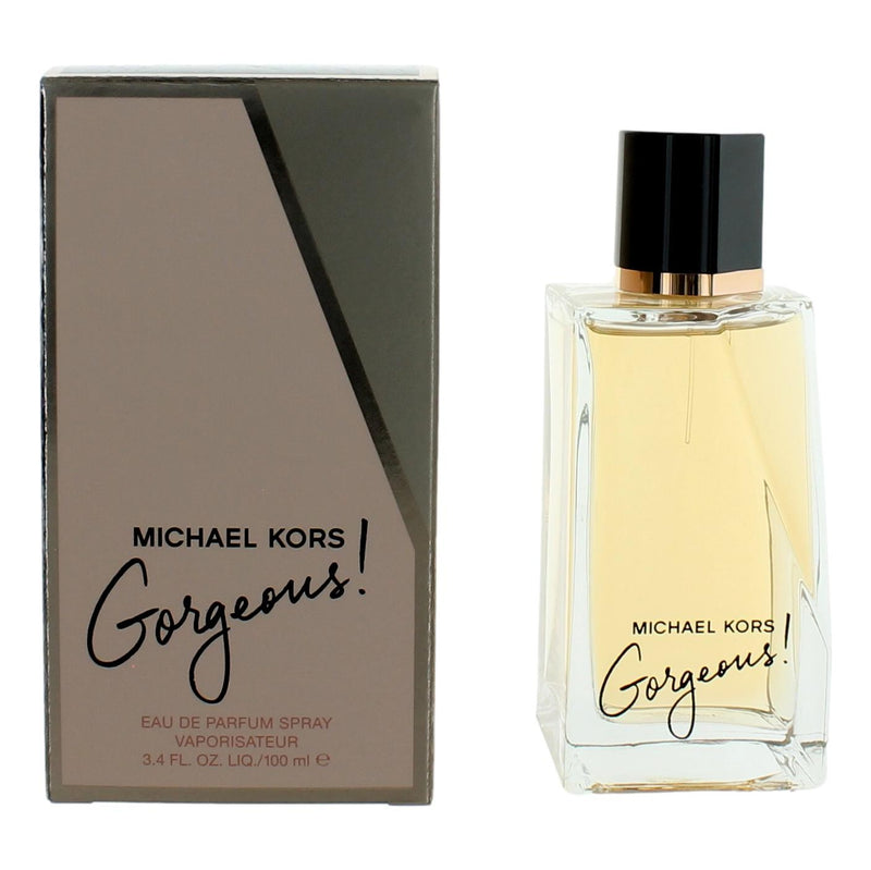 Michael Kors Gorgeous women’s 3.4 oz EDP spray bottle with elegant packaging and clear branding visible.
